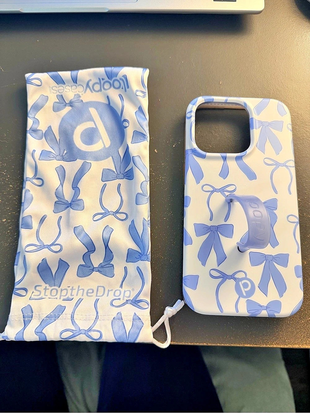Loopy Case Blue & White Bows Phone Case with Matching Pouch